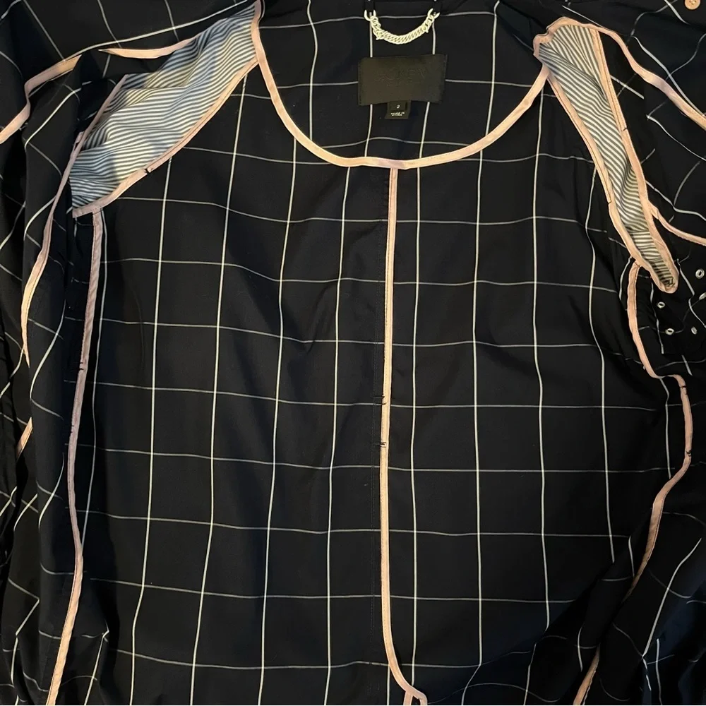 J Crew Collection Navy Windowpane Lightweight Trench Coat Size 2 - Picture 13 of 15